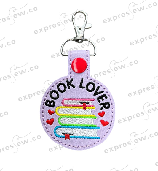 Book lover keychain books heart love embroidered embroidery rainbow purple bibliophile custom faux leather