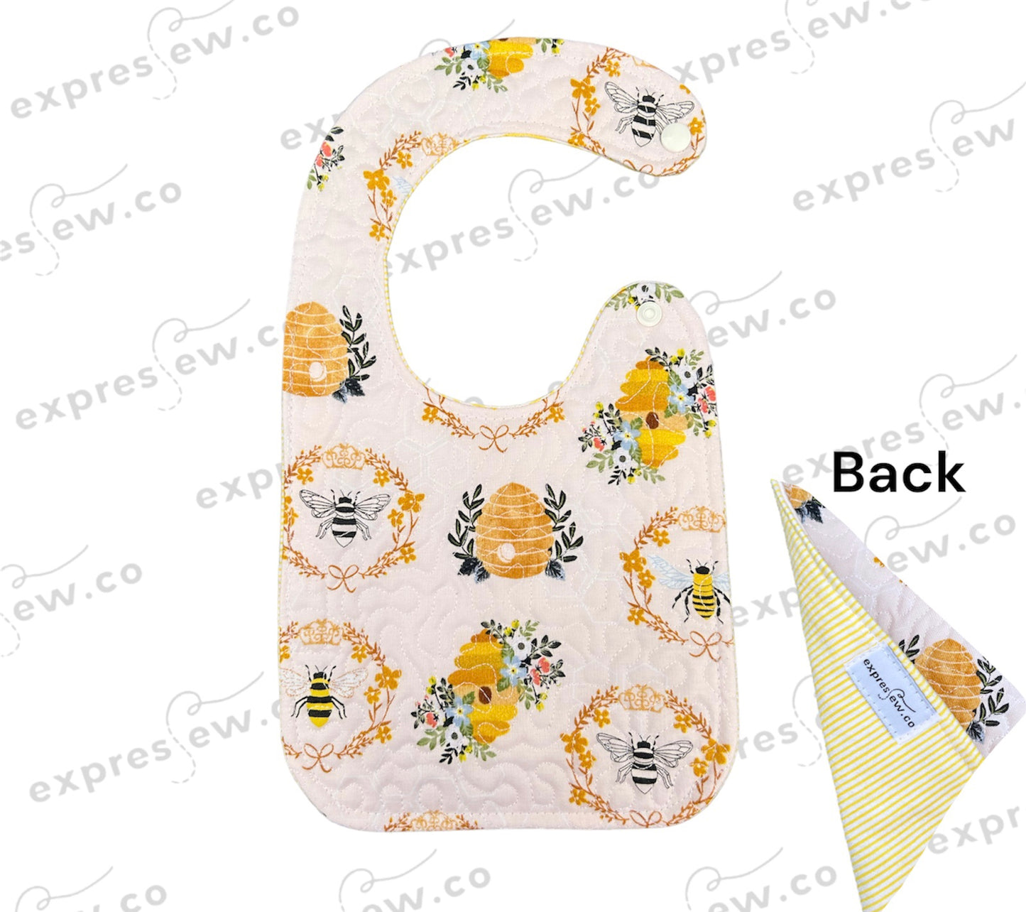 Quilted baby bib, personalization options available