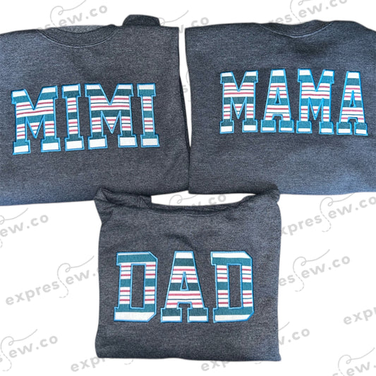 Keepsake sweatshirt name mom mommy mama dad daddy aunt auntie nana Nani Mimi Gigi mema memaw embroidered embroidery baby outfit onesie sleeper hospital blanket