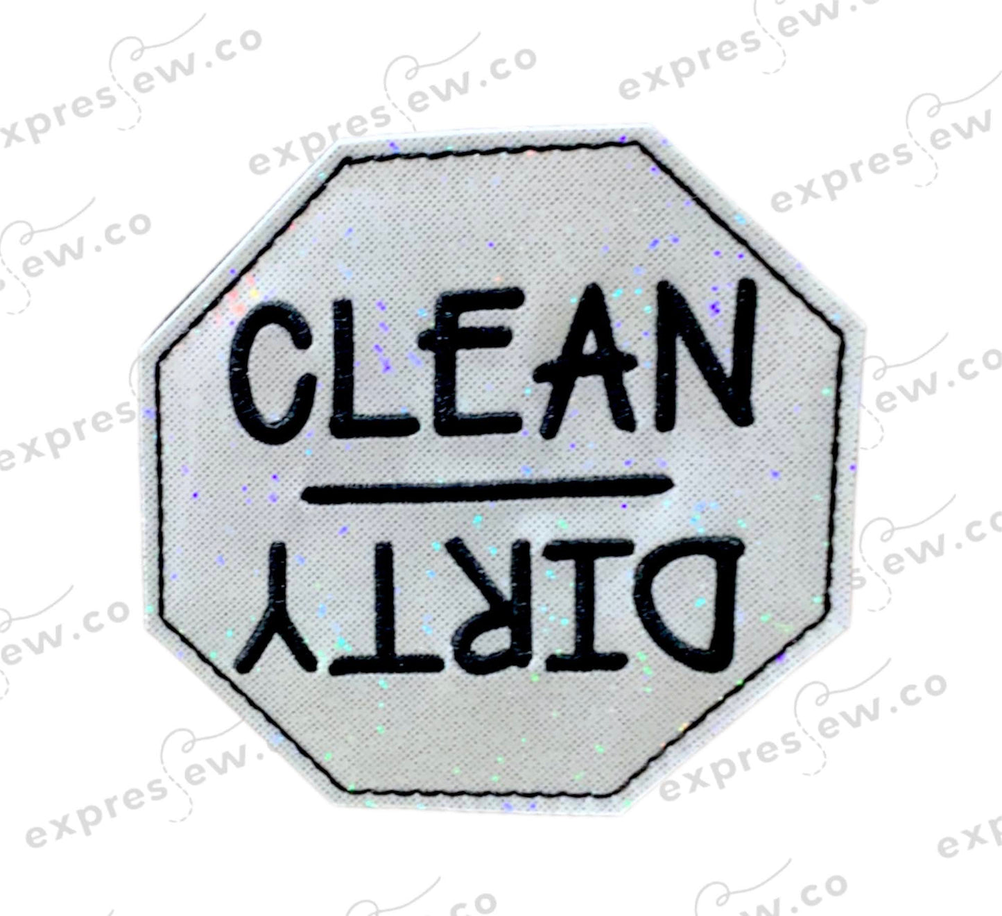 Clean and dirty dishwasher magnet sign embroidery faux leather glitter farmhouse simple simplistic