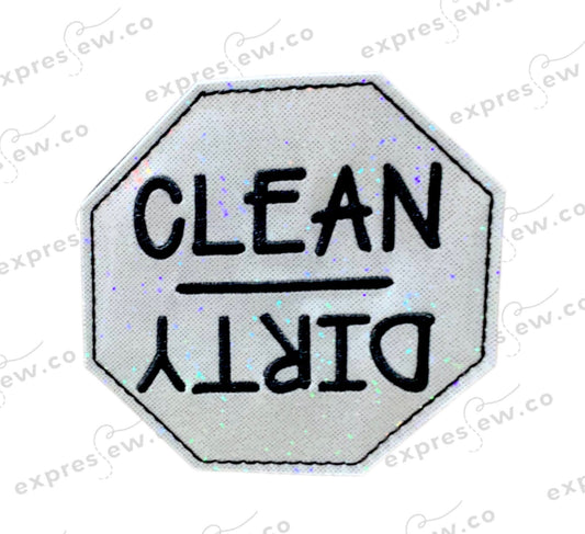 Clean and dirty dishwasher magnet sign embroidery faux leather glitter farmhouse simple simplistic